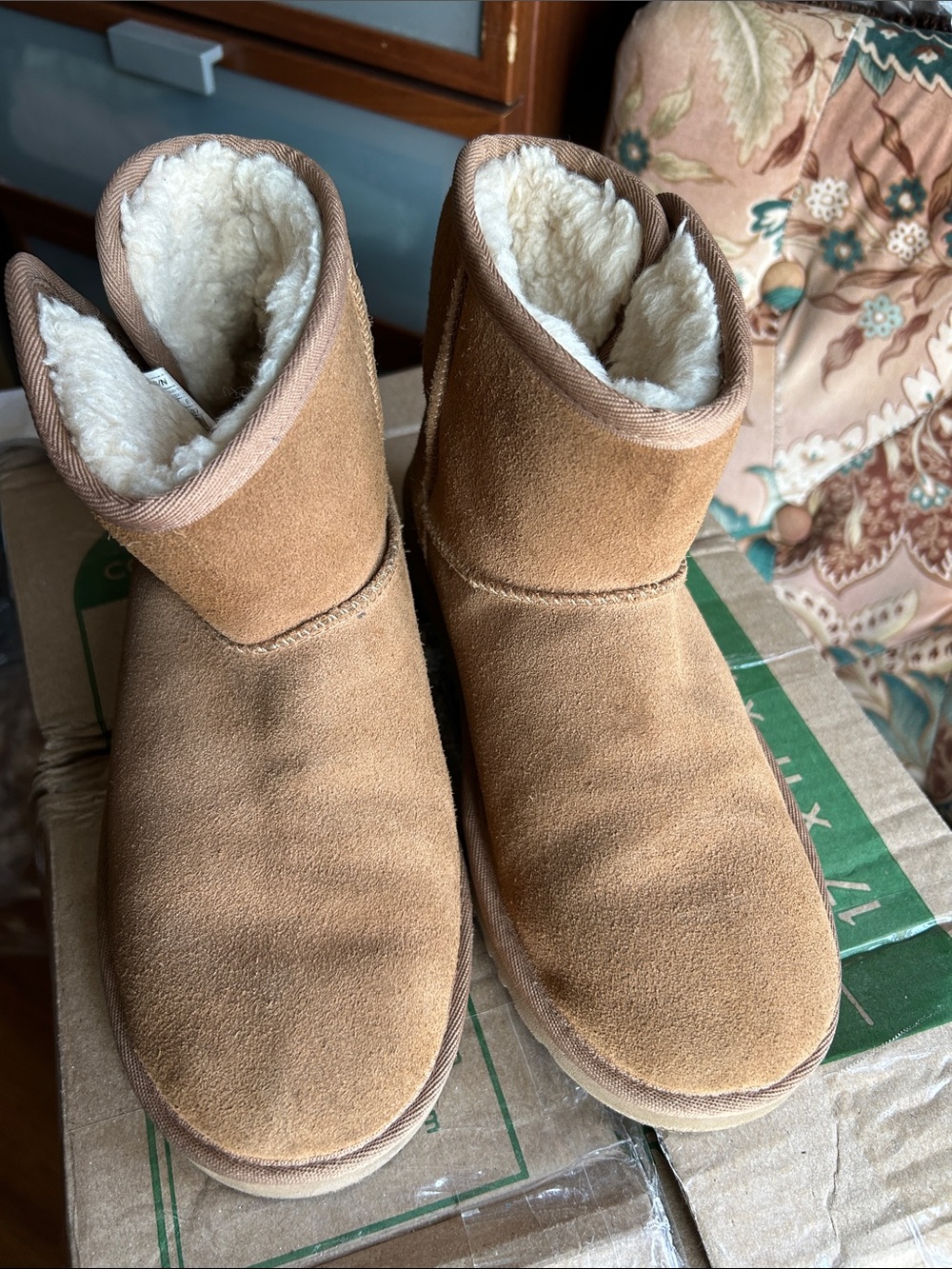 UGG Chestnut Suede Short Shearling Boots